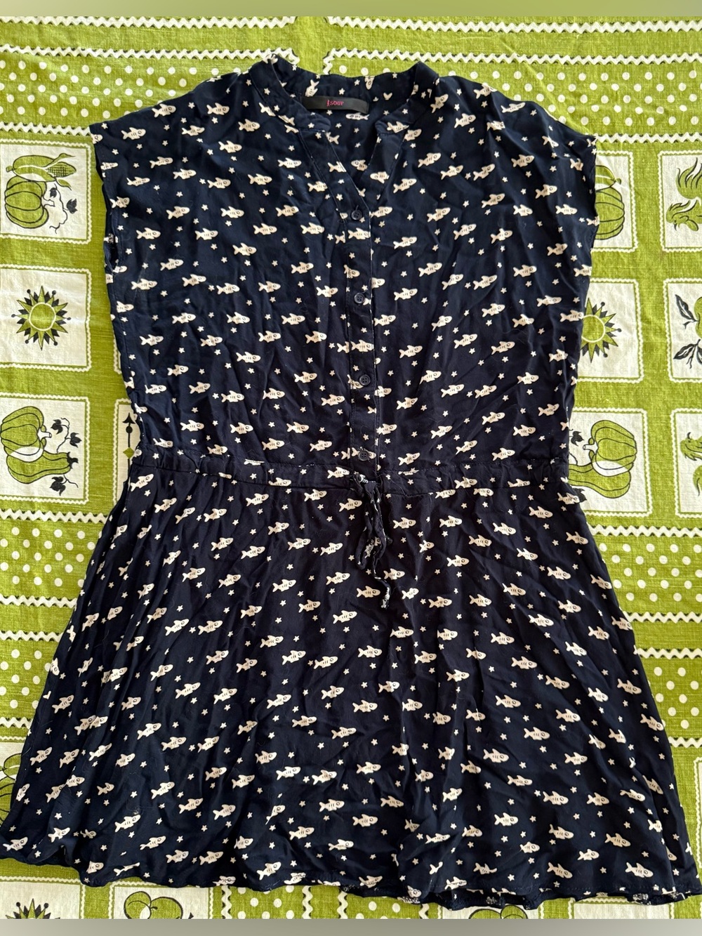 Shark Fish Print Navy Blue Tunic Top M